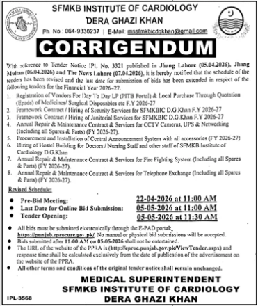 CORRIGENDUM - TENDER NOTICE IPI NO. 3321